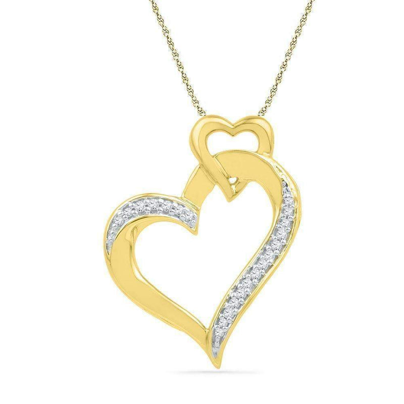 10kt Yellow Gold Women's Round Diamond Heart Love Pendant 1-10 Cttw - FREE Shipping (US/CAN)-Gold & Diamond Pendants & Necklaces-JadeMoghul Inc.