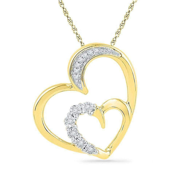 10kt Yellow Gold Women's Round Diamond Heart Love Pendant 1-20 Cttw - FREE Shipping (US/CAN)-Gold & Diamond Pendants & Necklaces-JadeMoghul Inc.