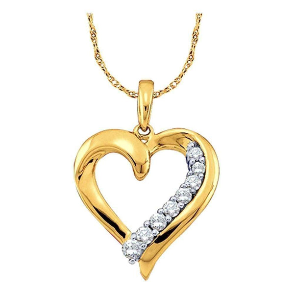 10kt Yellow Gold Women's Round Diamond Heart Love Pendant 1-4 Cttw - FREE Shipping (US/CAN)-Gold & Diamond Pendants & Necklaces-JadeMoghul Inc.