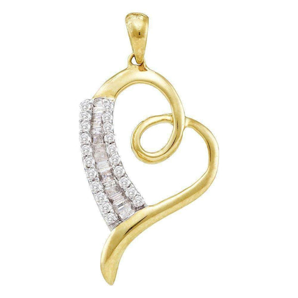 10kt Yellow Gold Women's Round Diamond Heart Love Pendant 1-4 Cttw - FREE Shipping (US/CAN)-Gold & Diamond Pendants & Necklaces-JadeMoghul Inc.