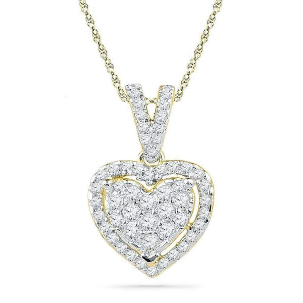 10kt Yellow Gold Women's Round Diamond Heart Love Pendant 1-5 Cttw - FREE Shipping (US/CAN)-Gold & Diamond Pendants & Necklaces-JadeMoghul Inc.