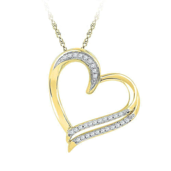 10kt Yellow Gold Womens Round Diamond Heart Love Pendant 1-6 Cttw - FREE Shipping (US/CAN)-Gold & Diamond Pendants & Necklaces-JadeMoghul Inc.