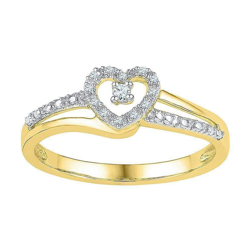 10kt Yellow Gold Women's Round Diamond Heart Love Promise Bridal Ring 1/20 Cttw - FREE Shipping (US/CAN)-Gold & Diamond Promise Rings-5-JadeMoghul Inc.