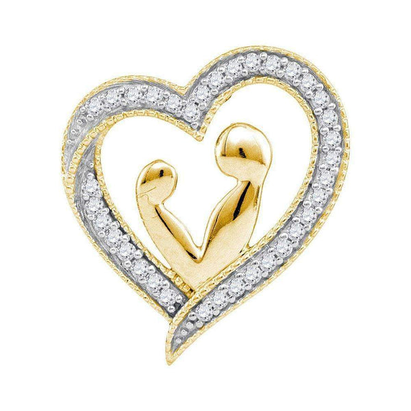 10kt Yellow Gold Women's Round Diamond Heart Mother Child Embrace Pendant 1-10 Cttw - FREE Shipping (US/CAN)-Gold & Diamond Pendants & Necklaces-JadeMoghul Inc.