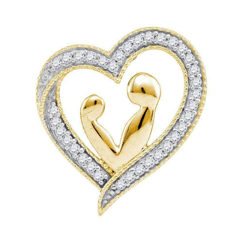 10kt Yellow Gold Women's Round Diamond Heart Mother Child Embrace Pendant 1-10 Cttw - FREE Shipping (US/CAN)-Gold & Diamond Pendants & Necklaces-JadeMoghul Inc.
