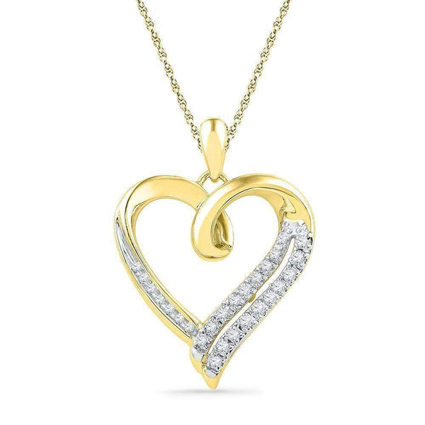 10kt Yellow Gold Women's Round Diamond Heart Outline Pendant 1-10 Cttw - FREE Shipping (US/CAN)-Gold & Diamond Pendants & Necklaces-JadeMoghul Inc.