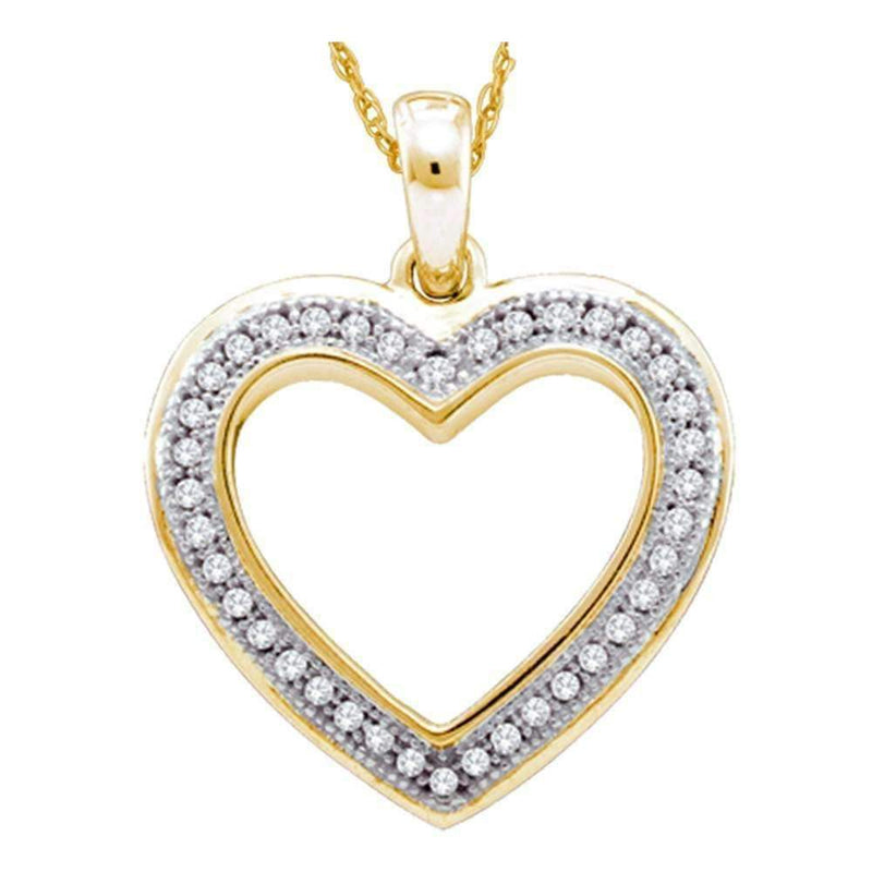 10kt Yellow Gold Women's Round Diamond Heart Outline Pendant 1-10 Cttw - FREE Shipping (US/CAN)-Gold & Diamond Pendants & Necklaces-JadeMoghul Inc.