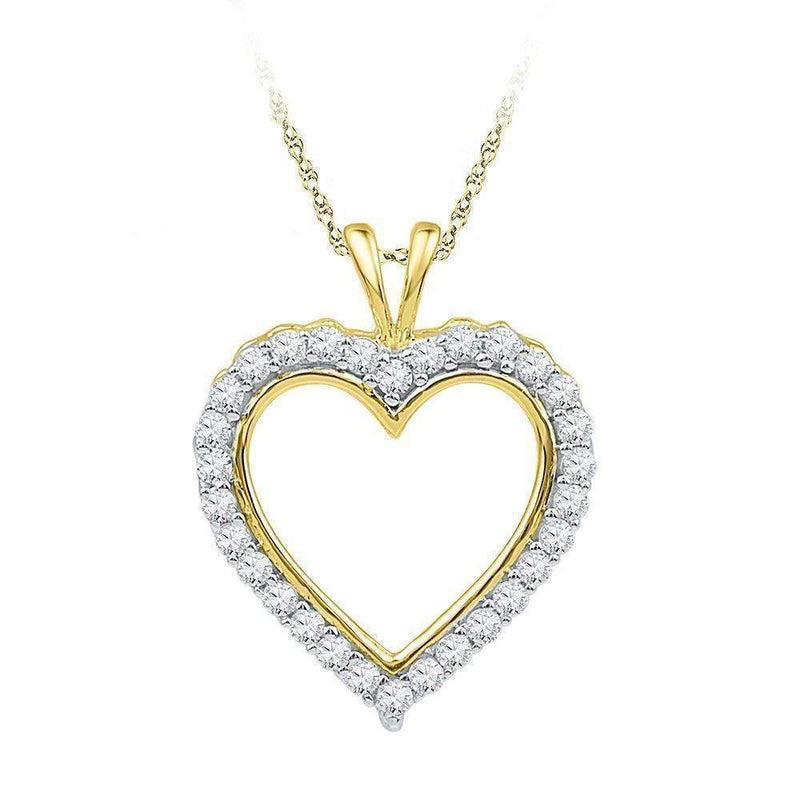 10kt Yellow Gold Women's Round Diamond Heart Outline Pendant 1-4 Cttw - FREE Shipping (US/CAN)-Gold & Diamond Pendants & Necklaces-JadeMoghul Inc.