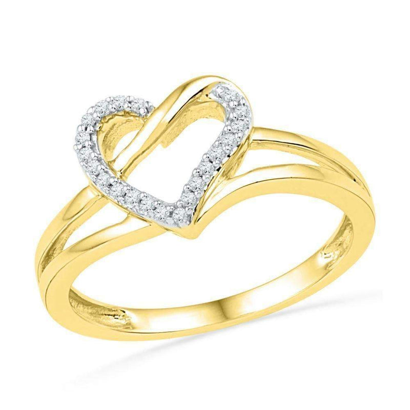 10kt Yellow Gold Women's Round Diamond Heart Outline Ring 1/20 Cttw - FREE Shipping (US/CAN)-Gold & Diamond Heart Rings-5-JadeMoghul Inc.