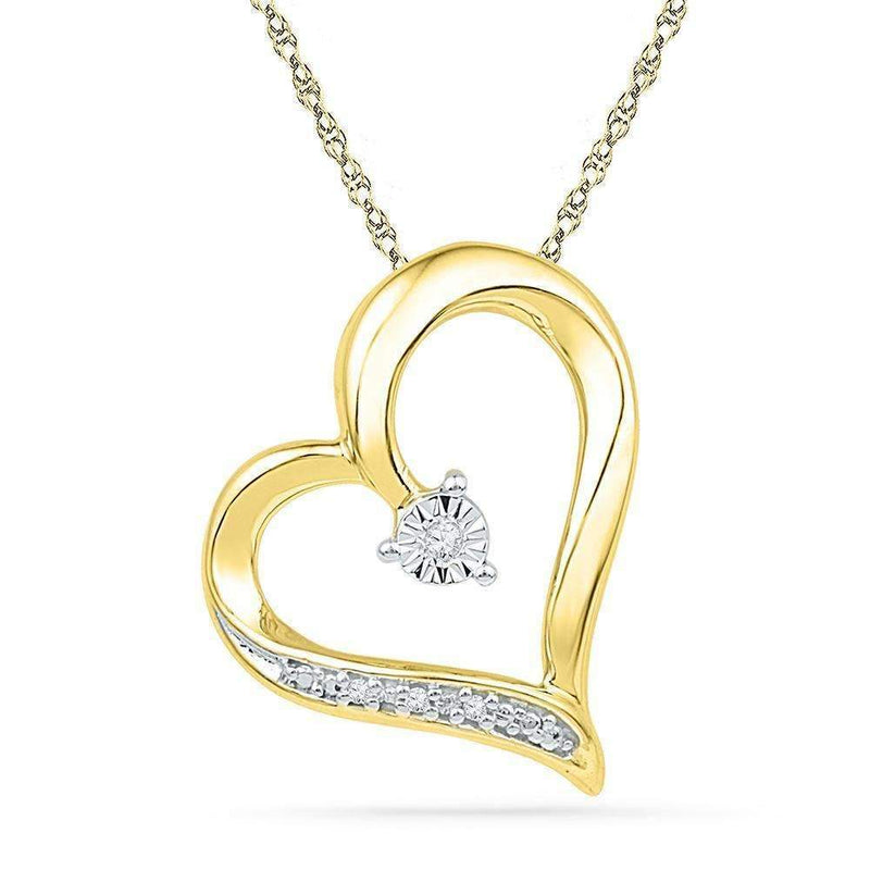 10kt Yellow Gold Womens Round Diamond Heart Pendant .01 Cttw-Gold & Diamond Pendants & Necklaces-JadeMoghul Inc.