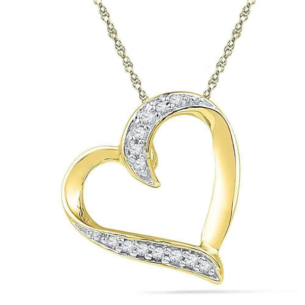 10kt Yellow Gold Women's Round Diamond Heart Pendant 1-20 Cttw - FREE Shipping (US/CAN)-Gold & Diamond Pendants & Necklaces-JadeMoghul Inc.