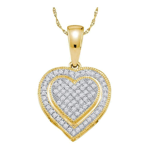 10kt Yellow Gold Womens Round Diamond Heart Pendant 1-4 Cttw-Gold & Diamond Pendants & Necklaces-JadeMoghul Inc.