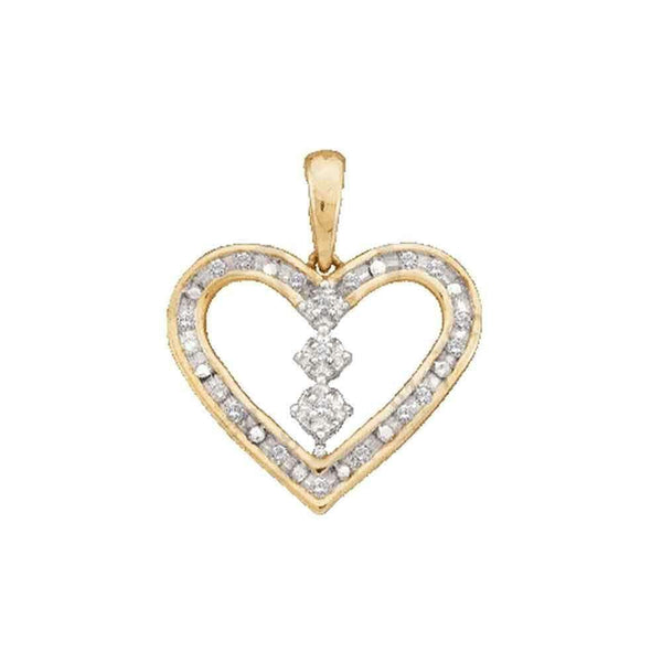 10kt Yellow Gold Women's Round Diamond Heart Pendant 1-6 Cttw - FREE Shipping (US/CAN)-Gold & Diamond Pendants & Necklaces-JadeMoghul Inc.