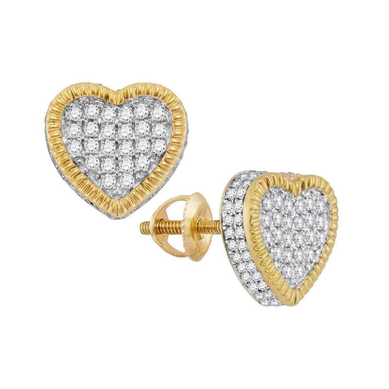 10kt Yellow Gold Women's Round Diamond Heart Rope Frame Cluster Earrings 7-8 Cttw - FREE Shipping (US/CAN)-Gold & Diamond Earrings-JadeMoghul Inc.