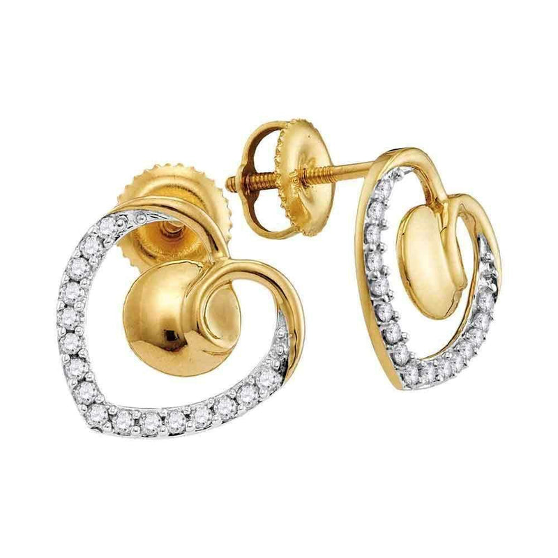 10kt Yellow Gold Women's Round Diamond Heart Screwback Earrings 1-4 Cttw - FREE Shipping (US/CAN)-Gold & Diamond Earrings-JadeMoghul Inc.