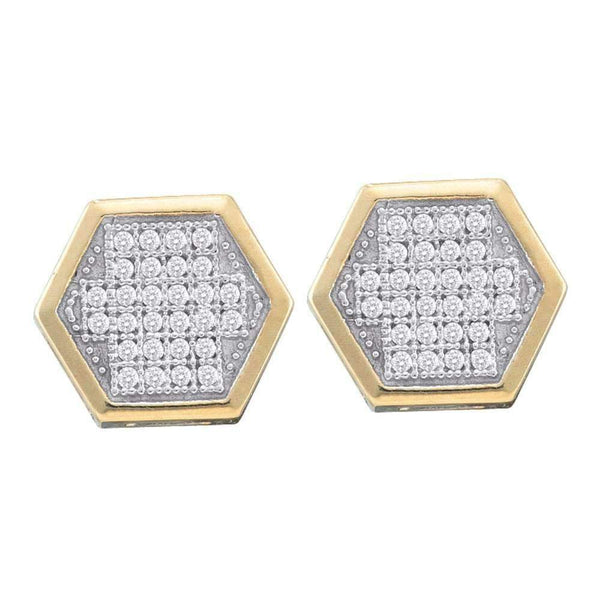 10kt Yellow Gold Women's Round Diamond Hexagon Cluster Earrings 1-5 Cttw - FREE Shipping (USA/CAN)-Gold & Diamond Earrings-JadeMoghul Inc.