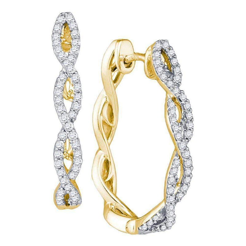 10kt Yellow Gold Women's Round Diamond Hoop Earrings 1-2 Cttw - FREE Shipping (USA/CAN)-Gold & Diamond Earrings-JadeMoghul Inc.