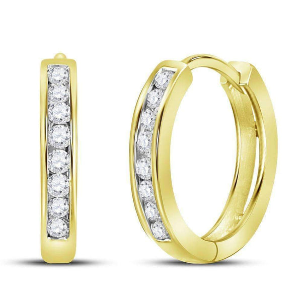 10kt Yellow Gold Women's Round Diamond Hoop Earrings 1-4 Cttw - FREE Shipping (US/CAN)-Gold & Diamond Earrings-JadeMoghul Inc.