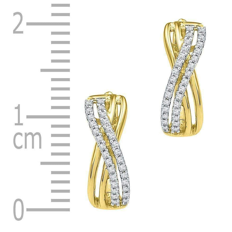 10kt Yellow Gold Women's Round Diamond Hoop Earrings 1-5 Cttw - FREE Shipping (USA/CAN)-Gold & Diamond Earrings-JadeMoghul Inc.