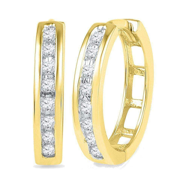 10kt Yellow Gold Women's Round Diamond Hoop Earrings 1-5 Cttw - FREE Shipping (USA/CAN)-Gold & Diamond Earrings-JadeMoghul Inc.