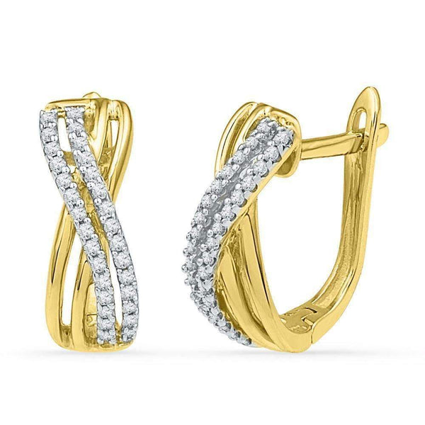 10kt Yellow Gold Women's Round Diamond Hoop Earrings 1-5 Cttw - FREE Shipping (USA/CAN)-Gold & Diamond Earrings-JadeMoghul Inc.