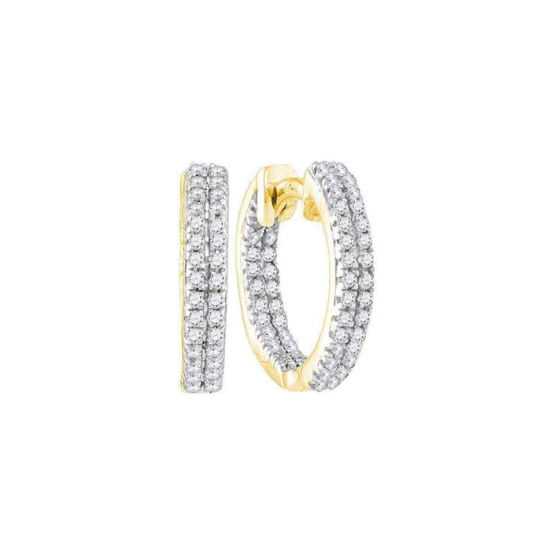 10kt Yellow Gold Women's Round Diamond Hoop Earrings 1-5 Cttw - FREE Shipping (USA/CAN)-Gold & Diamond Earrings-JadeMoghul Inc.