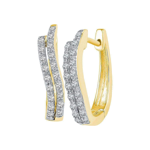 10kt Yellow Gold Women's Round Diamond Hoop Earrings 1-5 Cttw - FREE Shipping (US/CAN)-Gold & Diamond Earrings-JadeMoghul Inc.