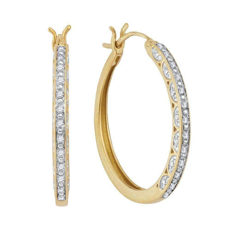 10kt Yellow Gold Women's Round Diamond Hoop Earrings 1-6 Cttw - FREE Shipping (US/CAN)-Gold & Diamond Earrings-JadeMoghul Inc.