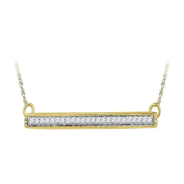 10kt Yellow Gold Women's Round Diamond Horizontal Bar Pendant Necklace 1-10 Cttw - FREE Shipping (US/CAN)-Gold & Diamond Pendants & Necklaces-JadeMoghul Inc.