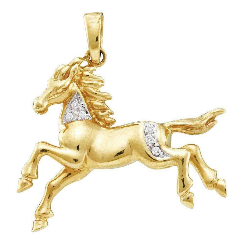 10kt Yellow Gold Womens Round Diamond Horse Mare Animal Pendant 1-20 Cttw - FREE Shipping (US/CAN)-Gold & Diamond Pendants & Necklaces-JadeMoghul Inc.