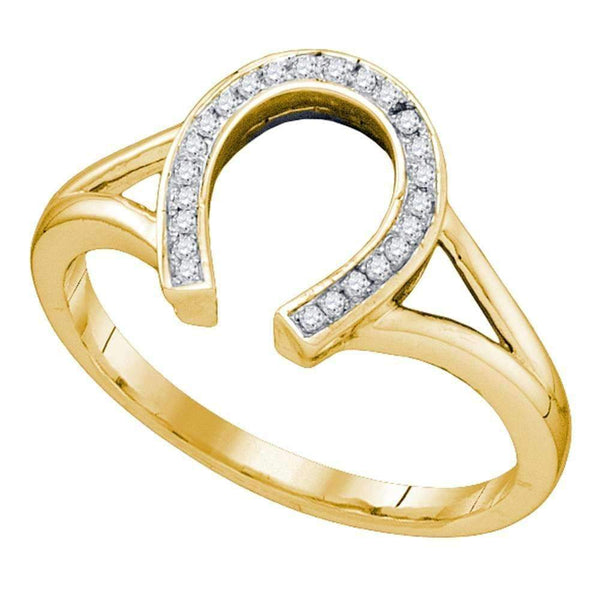 10kt Yellow Gold Women's Round Diamond Horseshoe Lucky Ring 1/12 Cttw - FREE Shipping (US/CAN)-Gold & Diamond Rings-5.5-JadeMoghul Inc.