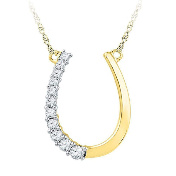 10kt Yellow Gold Women's Round Diamond Horseshoe Pendant Necklace 1-5 Cttw - FREE Shipping (US/CAN)-Gold & Diamond Pendants & Necklaces-JadeMoghul Inc.