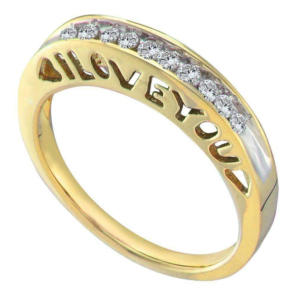 10kt Yellow Gold Women's Round Diamond I Love You Band 1/5 Cttw - FREE Shipping (US/CAN)-Gold & Diamond Bands-5-JadeMoghul Inc.