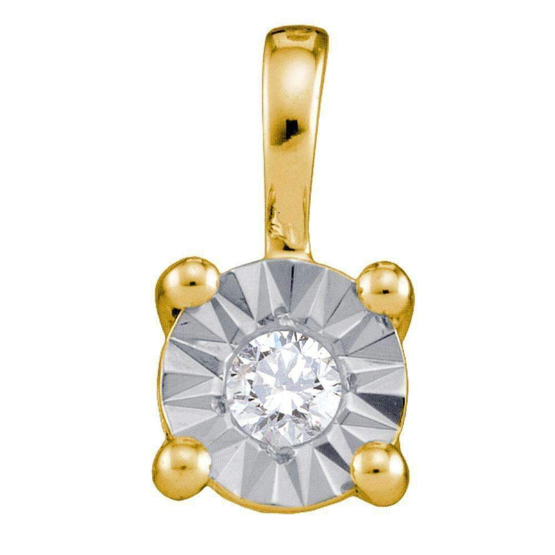 10kt Yellow Gold Women's Round Diamond Illusion-set Solitaire Pendant 1-10 Cttw - FREE Shipping (US/CAN)-Gold & Diamond Pendants & Necklaces-JadeMoghul Inc.