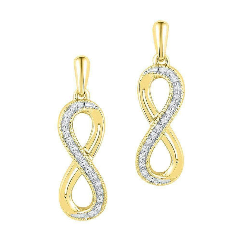 10kt Yellow Gold Women's Round Diamond Infinity Dangle Earrings 1-10 Cttw - FREE Shipping (US/CAN)-Gold & Diamond Earrings-JadeMoghul Inc.