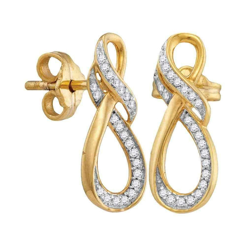 10kt Yellow Gold Women's Round Diamond Infinity Screwback Earrings 1-6 Cttw - FREE Shipping (USA/CAN)-Gold & Diamond Earrings-JadeMoghul Inc.