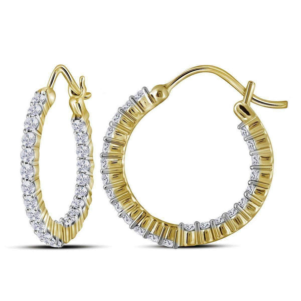 10kt Yellow Gold Women's Round Diamond Inside Outside Hoop Earrings 1.00 Cttw - FREE Shipping (US/CAN)-Gold & Diamond Earrings-JadeMoghul Inc.