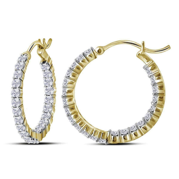 10kt Yellow Gold Women's Round Diamond Inside Outside Hoop Earrings 2.00 Cttw - FREE Shipping (US/CAN)-Gold & Diamond Earrings-JadeMoghul Inc.