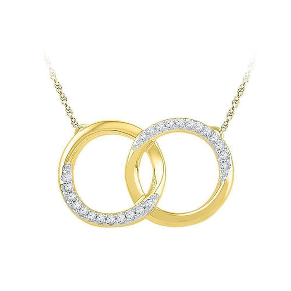 10kt Yellow Gold Women's Round Diamond Interlocking Double Circle Pendant Necklace 1-10 Cttw - FREE Shipping (US/CAN)-Gold & Diamond Pendants & Necklaces-JadeMoghul Inc.