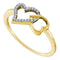10kt Yellow Gold Women's Round Diamond Joined Linked Heart Ring 1/12 Cttw - FREE Shipping (US/CAN)-Gold & Diamond Heart Rings-5-JadeMoghul Inc.