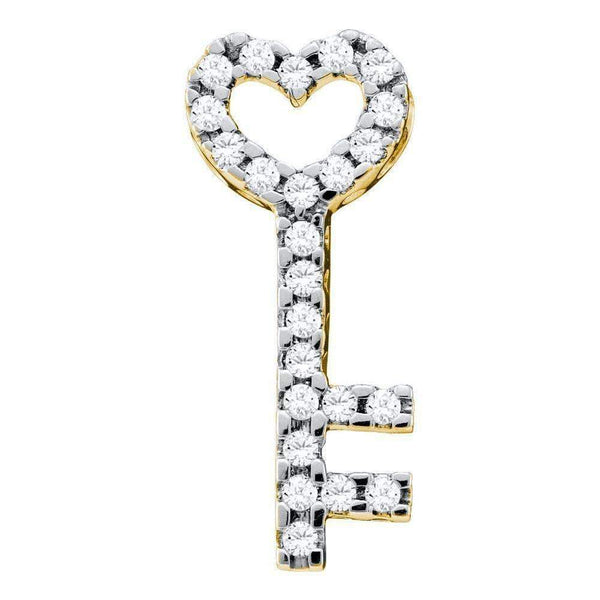 10kt Yellow Gold Women's Round Diamond Key Heart Pendant 1-4 Cttw - FREE Shipping (US/CAN)-Gold & Diamond Pendants & Necklaces-JadeMoghul Inc.