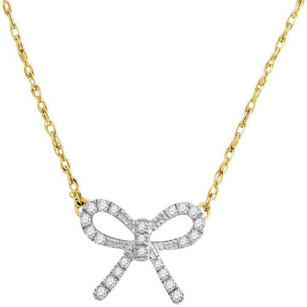 10kt Yellow Gold Women's Round Diamond Knot Bow Pendant Necklace 1-10 Cttw - FREE Shipping (US/CAN)-Gold & Diamond Pendants & Necklaces-JadeMoghul Inc.