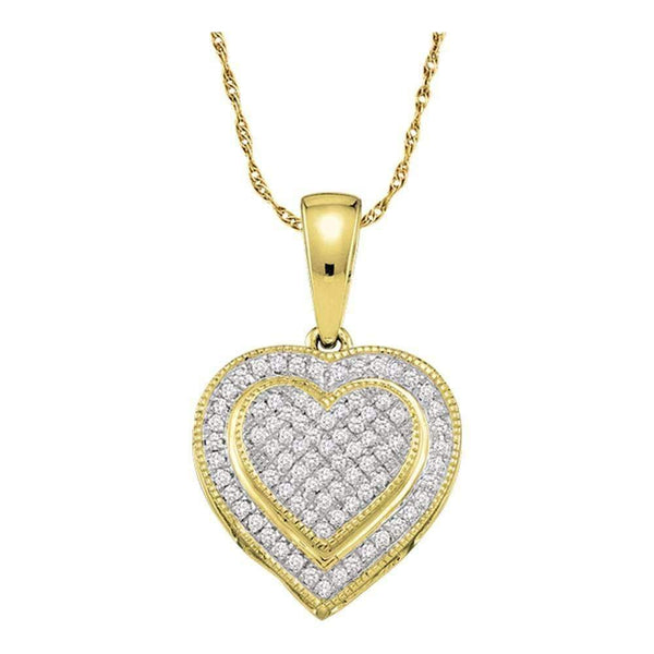 10kt Yellow Gold Women's Round Diamond Layered Heart Cluster Pendant 1-6 Cttw - FREE Shipping (US/CAN)-Gold & Diamond Pendants & Necklaces-JadeMoghul Inc.