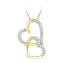 10kt Yellow Gold Women's Round Diamond Linked Double Heart Pendant 1-10 Cttw - FREE Shipping (US/CAN)-Gold & Diamond Pendants & Necklaces-JadeMoghul Inc.