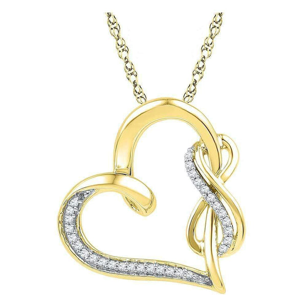 10kt Yellow Gold Womens Round Diamond Linked Heart Infinity Pendant 1-8 Cttw-Gold & Diamond Pendants & Necklaces-JadeMoghul Inc.