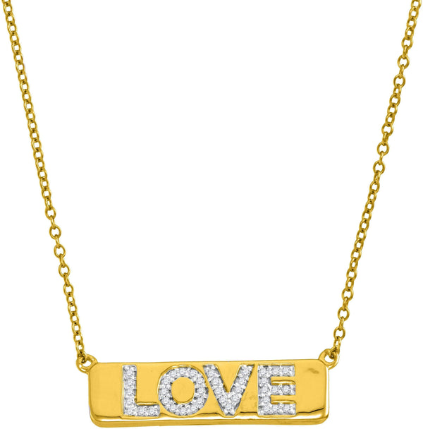 10kt Yellow Gold Women's Round Diamond Love Bar Pendant Necklace with 18" Chain 1-8 Cttw - FREE Shipping (US/CAN)-Gold & Diamond Pendants & Necklaces-JadeMoghul Inc.