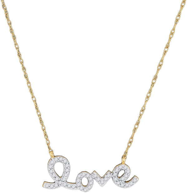 10kt Yellow Gold Women's Round Diamond Love Pendant Necklace 1-6 Cttw - FREE Shipping (US/CAN)-Gold & Diamond Pendants & Necklaces-JadeMoghul Inc.