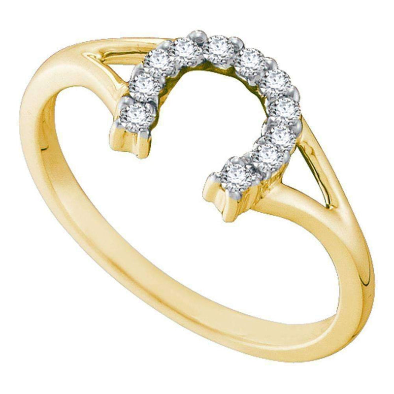 10kt Yellow Gold Women's Round Diamond Lucky Horseshoe Split-shank Ring 1/10 Cttw - FREE Shipping (US/CAN)-Gold & Diamond Rings-10-JadeMoghul Inc.