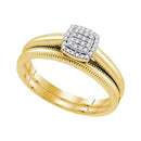 10kt Yellow Gold Women's Round Diamond Milgrain Bridal Wedding Engagement Ring Band Set 1/10 Cttw - FREE Shipping (US/CAN)-Gold & Diamond Wedding Ring Sets-5.5-JadeMoghul Inc.