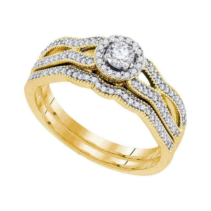 10kt Yellow Gold Women's Round Diamond Milgrain Bridal Wedding Engagement Ring Band Set 3/8 Cttw - FREE Shipping (US/CAN)-Gold & Diamond Wedding Ring Sets-6-JadeMoghul Inc.